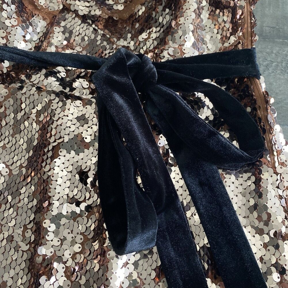 NWT Free‎ People Siren Sequin Dress Tribeca Gold Flirty Mini Boho Chic Size 4 - Picture 3 of 16